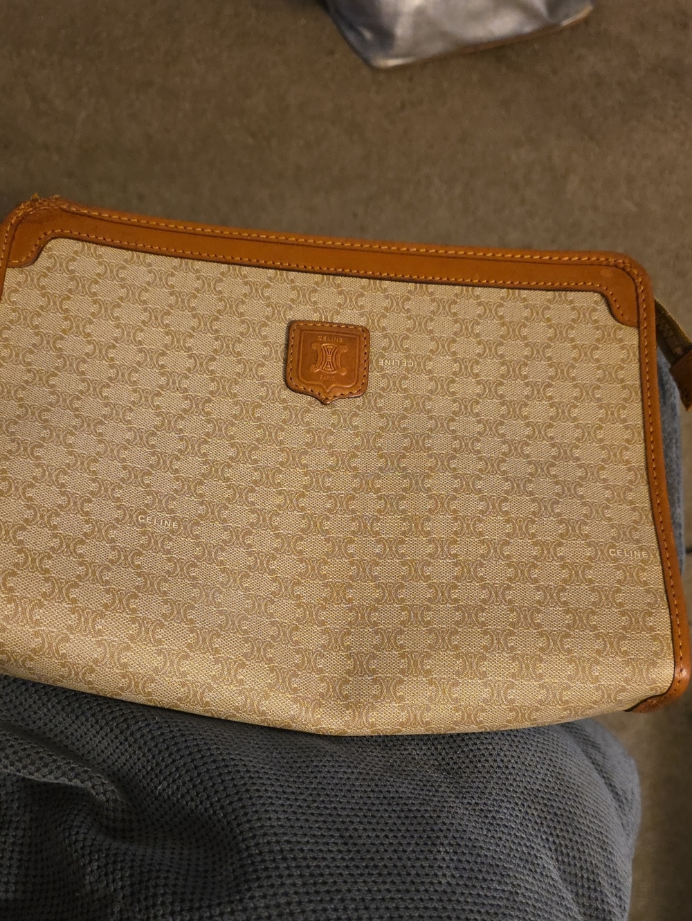 CELINE Tan and Cream Canvas Crossbody Bag